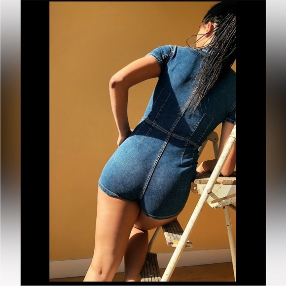 Free People Crvy Lennox Denin Romper Shortsuit Size 12 - Picture 2 of 11